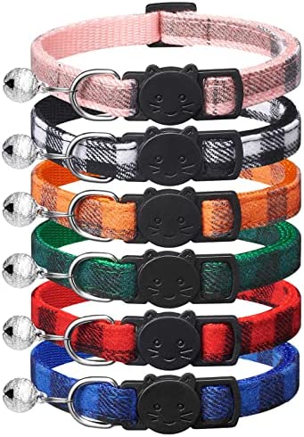 6 Pack Classic Plaid Cat Collars with Bells – Breakaway Kitten Collar and Adjustable 7-12in,Cute Kitty Collar for Girl Boy Cats,Pet Gifts,Accessories,Supplies,Stuff