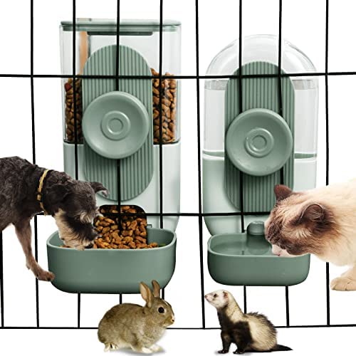 Lemtrflo Hanging Automatic Food Water Dispenser,Gravity Rabbit Feeder and Water Dispenser Set,Cage Cat Food and Water Dispenser Food Bowl for Bunny Chinchilla Guinea Pig Hedgehog Ferret