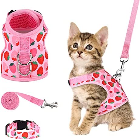 URATOT Cat Harness and Leash Set Cat Vest Harness Pet Leash and Collar Set Pet Harness for Kitties Puppies Small Pets Outdoor Walking, Small