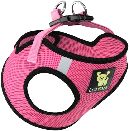 EcoBark Step in Dog Harness – Eco-Friendly Teacup Dog Harnesses for XXS, XS, and Small Dogs – Reflective and Adjustable Mini Body Halter Vest -Tiny Soft Mesh Toy Breed Harness (Bubblegum Pink, XXS)