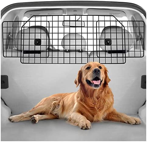 rabbitgoo Dog Car Barrier for SUVs, Large Pet Car Gate Divider Cargo Area, Adjustable Pet SUV Barriers Universal-Fit, Heavy-Duty Wire Mesh Dog Car Guard,Van Vehicles Dogs Car Accessories Safety Travel