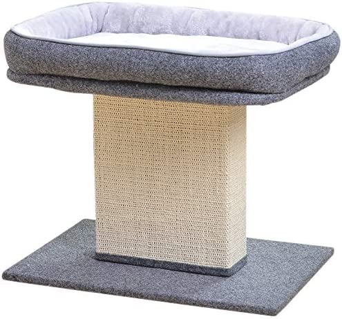 Catry Cat Bed with Scratching Post – Minimalist Style Design of Cat Tree with Cozy Cat Bed and Teasing Scratching Post, Allure Kitten to Stay Around This Sturdy and Easy to Assemble Cat Furniture