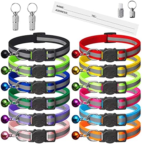 Extodry 14 Pack Reflective-Breakaway Cat Collars with Bells,Safety Buckle Kitten Collar,with Name Tag,Adjustable,Ideal for Girl Cats Male Cats,Pet Supplies,Stuff,Accessories(12 Colors & 2 ID Tags)