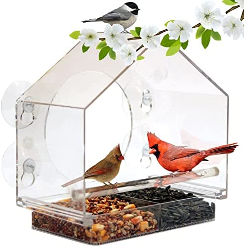 Nature Anywhere Clear Plastic Window Bird Feeder for Outside – Clear Window Bird Feeders with Strong Suction Cups – Transparent Bird Feeder Window Mount Acrylic Bird House for Cat Window Perch