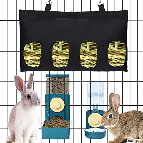 PStarDMoon Bunny Automatic Food Feeder& Water Dispenser & Rabbit Hay Feeder Bag, Gravity Auto Feeder Water Set for Small Dog Cat Small Animals Rabbit Chinchilla Guinea Pig Hedgehog Ferret (Blue)