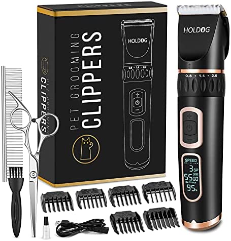 Dog Clippers Professional Heavy Duty Dog Grooming Clipper 3-Speed Low Noise High Power Rechargeable Cordless Pet Grooming Tools for Small & Large Dogs Cats Pets with Thick & Heavy Coats