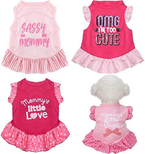 4 Pieces Pet Dress Shirt Cute Dog Sundress Printed Dog Princess Dress Puppy Summer Apparel Clothes Dog Skirt Shirt with Ruffles Dress for Small Dogs Cats Puppy (XS)