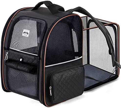 Lekebobor Large Cat Backpack Carrier Expandable Pet Carrier Backpack for Small Dogs Medium Cats Fit Up to 18 Lbs, Dog Backpack Carrier, Foldable Puppy Backpack Carrier for Travel,Quilted Black