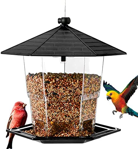 Jealoeur Bird Feeders for Outside Bird Feeder, with a Latch Feature,Retractable Bird Feeder, Wild Bird Seed for Outside Feeders for Outside and Garden Decoration Yard for Bird Watchers (Black)