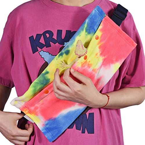 LIKZINWA Small Animal Sling Carrier,Bearded Dragons Carrier Lizards Carrier and Reptile Carrier with Adjustable Strap (Yellow-red)