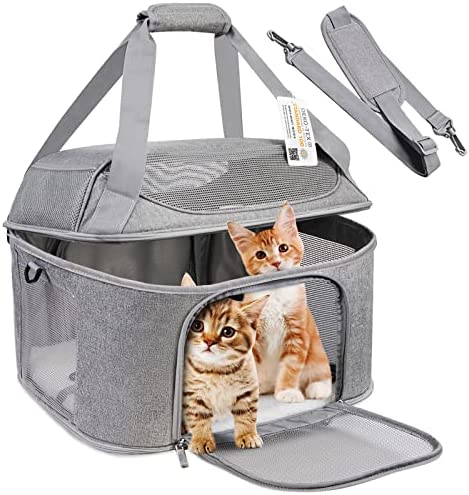 Bejibear Large Cat Carrier for 2 Cats, Oeko-TEX Certified Soft Side Pet Carrier for Cat, Small Dog, Collapsible Travel Small Dog Carrier, TSA Airline Approved Cat Carrier for Large Cats 20 lbs (Blue)