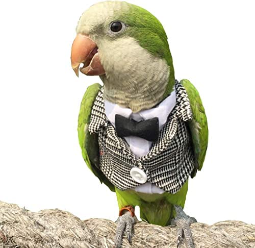 Bird Clothes – Handmade Cotton Tuxedo Business Formal Suit Flight Suit for Parrot African Greys Parakeet Cockatiel Sun Conure Christmas Party Halloween Cosplay Apparel Bird Supplies (5XL,Checked Suit)