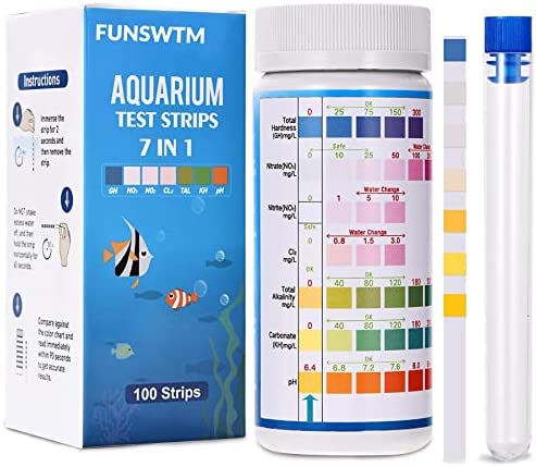 7 in 1 Aquarium Test Strips, Fish Tank Test Kit,Freshwater Saltwater Aquarium Water Test Kit to Detect pH Nitrite Nitrate Chlorine Carbonate Hardness (GH & KH)-100 Strips