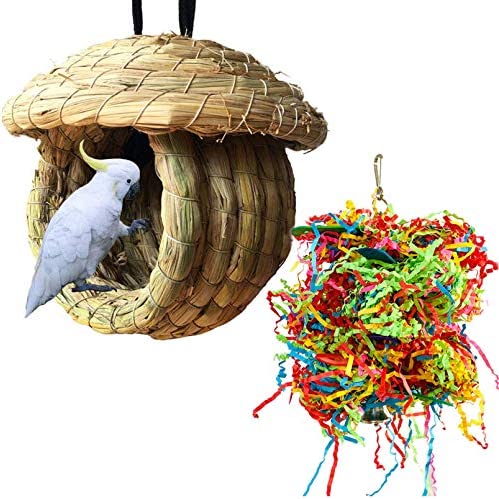 Birdcage Straw Simulation Birdhouse 100% Natural Fiber – Cozy Resting Breeding Place for Birds – Provides Shelter from Cold Weather – Bird Hideaway from Predators(Large)
