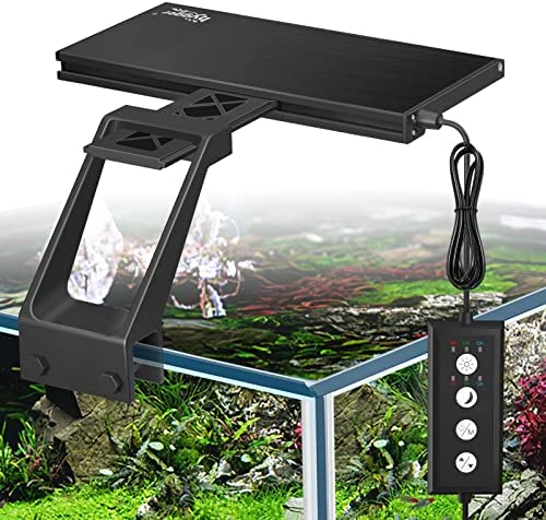 hygger Clip On Full Spectrum Aquarium LED Light, 14W Day-Night Dual Timer Sunrise-Day-Sunset-Moon Fish Tank Light, Adjustable Timer Brightness with 9 Colors for Planted Tank