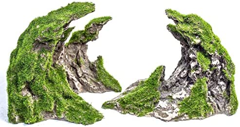 Novelsite Fish Tank Decor- Jagged Canyon Rock Formation with Faux Moss- Aquarium Rocks Aquascaping- Made of Sandstone, 4.5 x 8 x 3 inches