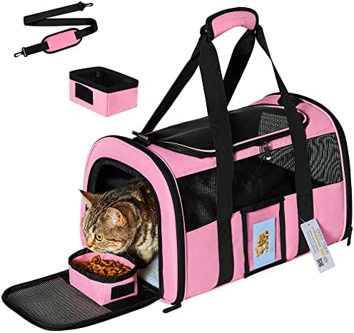 SECLATO Cat Carrier, Dog Carrier, Pet Carrier Airline Approved for Cat, Small Dogs, Kitten, Cat Carriers for Small Medium Cats Under 15lb, Collapsible Soft Sided TSA Approved Cat Travel Carrier-Pink