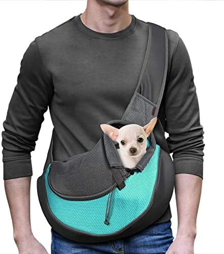 YUDODO Pet Dog Sling Carrier Breathable Mesh Travel Safe Sling Bag Carrier for Dogs Cats (M(up to 10 lbs), Cyan)