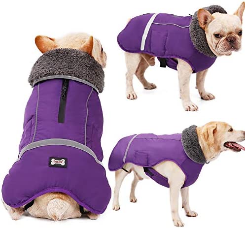 QBLEEV Warm Dog Coat Reflective Dog Jacket, Waterproof Dog Winter Coat Turtleneck Dog Clothes for Cold Weather, Thick Fleece Lined Dog Outfit Pet Vest Apparel Snowsuit for Small Medium Large Dogs