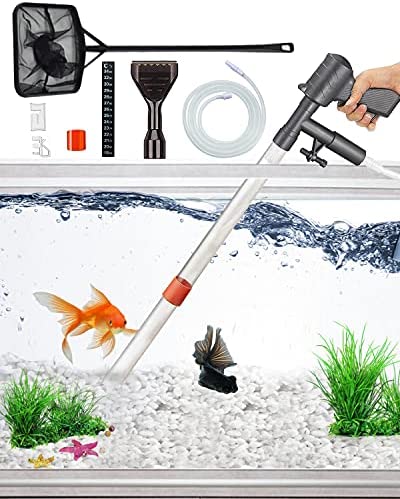 QZQ Aquarium Gravel Cleaner [2023 Edition] Vacuum Fish Tank Vacuum Cleaner Tools for Aquarium Water Changer with Aquarium Thermometers Fish Net kit Use for Fish Tank Cleaning Gravel and Sand