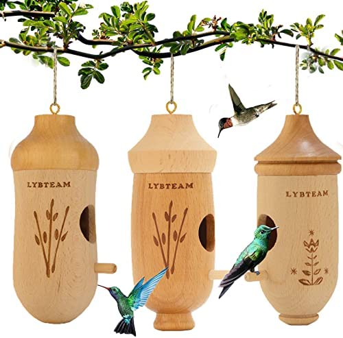 2023 Hummingbird Houses – Natural Wooden Hummingbird Houses for Outside Hanging, Hummingbird Swinging Hummingbird Nest, Bird Houses for Garden Window Outdoor Home, 3 Packs