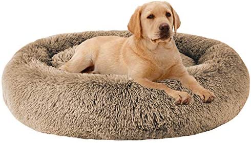 MFOX Calming Dog Bed (L/XL/XXL/XXXL) for Medium and Large Dogs Comfortable Pet Bed Faux Fur Donut Cuddler Up to 25/35/55/100lbs
