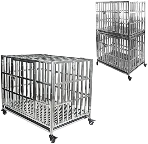 Confote 37″ Stackable Heavy Duty Dog Kennel Pet Stainless Steel Crate Cage for Small Dogs with Tray in-Door Foldable & Portable for Animal Out-Door Travel