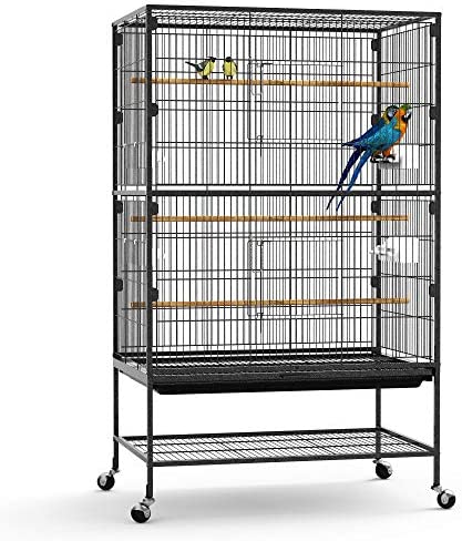 YINTATECH 52-inch Wrought Iron Flight Bird Parakeet Parrot Cage for Large Cockatiel, Canary, Finch, Lovebird, Parrotlet, Conure, Pigeons, African Grey Quaker, Birdcage with Rolling Stand