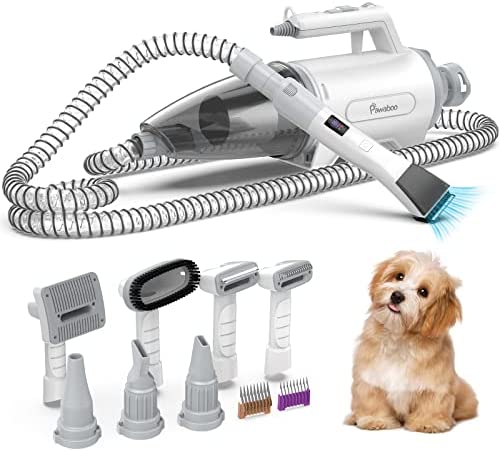 Pawaboo Dog Grooming Kit & Vacuum & Dryer 3-in-1, Professional Dog Grooming Clipper with 7 Pet Grooming Tools for Shedding & Drying Pet Hair, Dog Hair Dryer with Heater & Adjustable Speed, 1L Dust Cup