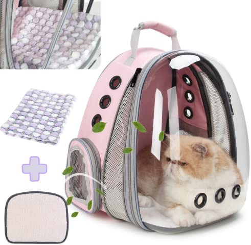 Lollimeow Pet Carrier Backpack, Bubble Backpack Carrier, Cats and Puppies,Airline-Approved, Designed for Travel, Hiking, Walking & Outdoor Use (Pink-Front Expandable)