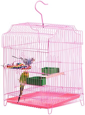 capuca Small Bird Travel Cage – Pink Small Bird Starter Kit with Birdcage and Accessories Great for Parakeets Lovebirds Parrotlets Finches Canaries