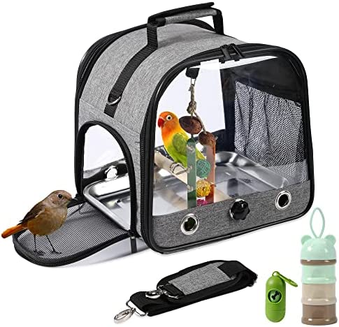 SUERTREE Bird Carrier Bag Bird Travel Cage with Stand, Small Bird Carrier for Parrot, Portable Bird Carrier Travel Bag, Pet Transparent Breathable Travel Cage