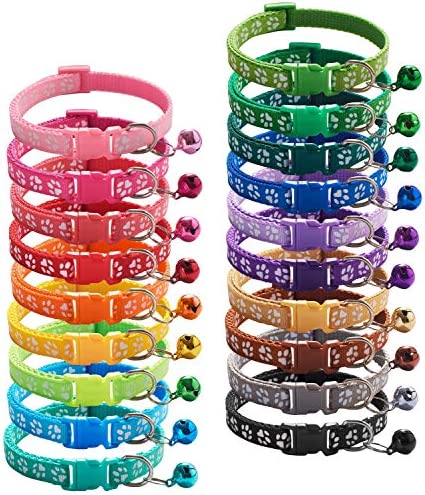 Flymind Puppy Collars, 19Pcs Whelping Puppy ID Collars with Bell Adjustable 19-32cm, Soft Nylon Litter Identification Dog Collars for Newborn Pets