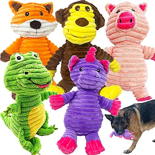 Jalousie 5 Pack Dog Toys Dog Plush Toys Assortment Value Bundle Dog Squeaky Toys Assortment Puppy Pet Mutt Dog Toy Dog Squeak Toy for Medium Large Dogs