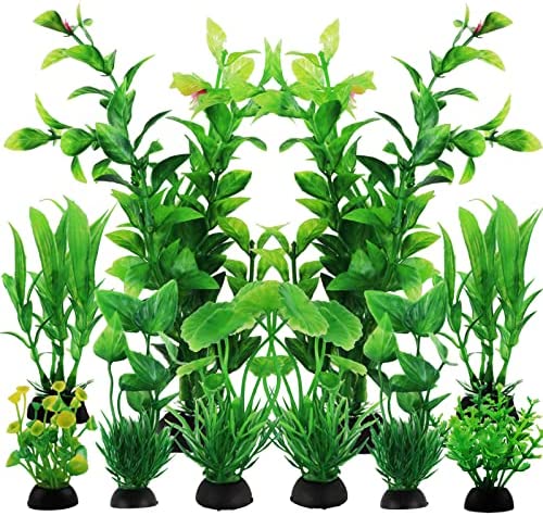 PietyPet Fish Tank Accessories Aquarium Decorations Green Plants, 10pcs Green Fish Tank Decorations Plant, Fish Tank Decor, Aquarium Decor Plastic Plants