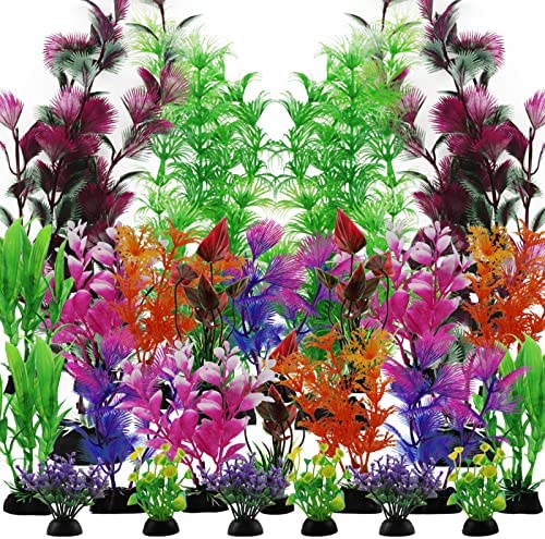 PietyPet 25 Pack Aquarium Plants, Fish Tank Decoration Colorful Artificial Fish Tank Decor Plants Aquarium Decorations for Household and Office Aquarium Simulation, Small to Large and Tall