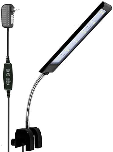 MingDak Fish Tank Clip on Light with Inline Timer, Clamp Aquarium Light with White & Blue LEDs, 3 Lighting Modes, Dimmable, 7W, 18 LEDs