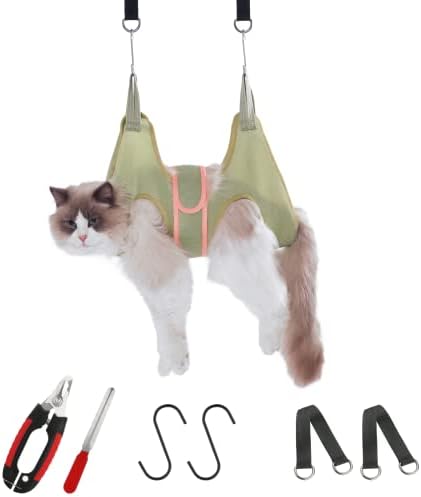 Guzekier Pet Cat Grooming Hammock Harness for Cats & Dogs, Dog Grooming for Sling, Cat Grooming Bag Nail Covers caps, Dog Hammock with Nail Clippers/Trimmer, Nail File…