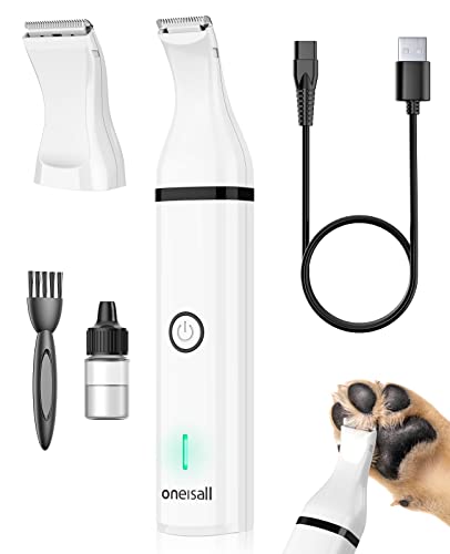 oneisall Dog Clippers with Double Blades,Cordless Small Pet Hair Grooming Trimmer,Low Noise for Trimming Dog’s Hair Around Paws, Eyes, Ears, Face, Rump (White)