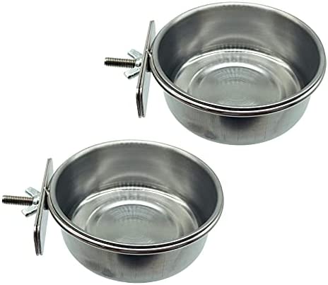 Tfwadmx Bird Feeding Dish Cups Parrot Food Bowl Clamp Holder Coop Cup, Bird Cage Water Bowl for Parakeet African Greys Conure Cockatiels Lovebird Budgie Chinchilla 2 Pack