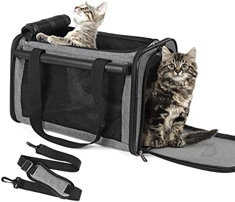 YUDODO Pet Carriers Airline Approved Dog Cat Travel Soft Sided Carrier Reflective Mesh Safe Pet Cat Carrier Foldable Portable Small Animal Rabbit Puppy Cat Carrier Grey Green