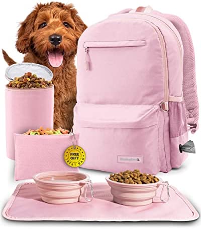 The Original Doggy Bag™ Backpack by Rubyloo. Backpack for Dog Supplies + 2 BPA-Free Travel Dog Bowls, Treat Bag, Lined Dog Food Container, Waterproof Placemat for Camping, Hiking, Dog Park, Day Trips