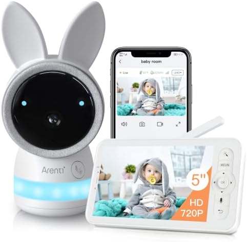 ARENTI Video Baby Monitor, Audio Monitor with 2K Ultra HD WiFi Camera,5″ Color Display,Night Vision,Lullabies,Cry Detection,Motion Detection,Temp & Humidity Sensor,Two Way Talk,App Control(White)