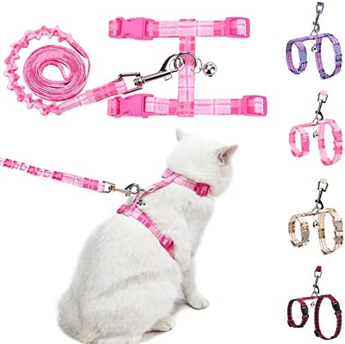 BEAUTYZOO Cat Harness and Leash Set Escape Proof for Walking, Kitten Soft Adjustable Vest Harnesses for Small Medium Large Cats, Easy Control Breathable Plaid Ribbon Nylon for Outdoor Indoor Use