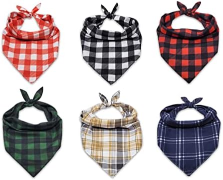Plaid Bandana for Dogs 6 Pack Premium Polyester Fabric Handkerchiefs Dog Scarfs Triangle Bibs Apparel Accessories Dog Scarfs