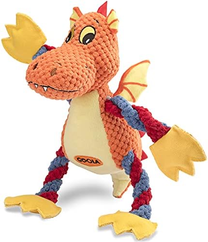 GOOLA Dog Squeaky Toys, Cute Dragon Interactive Plush Stuffed Toy with 5 Squeakers and Crinkle Paper,Pet Rope Chew Toy for Puppy Small Medium Large Breed Dogs