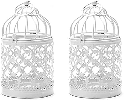 Hovico Small Metal Tealight Hanging Birdcage Lantern, 2Pack Decorative Candle Lanterns, Metal Birdcage Candle Holders for Table Wedding Indoor Outdoor Party