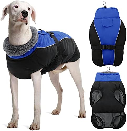 DENTRUN Winter Warm Dog Coat Windproof Cozy Dog Jacket Cold Weather Thick Fleece Vest Water Repellent Apparel with Harness/Leash Hole & Reflective for Outdoor Small Medium Large Dogs