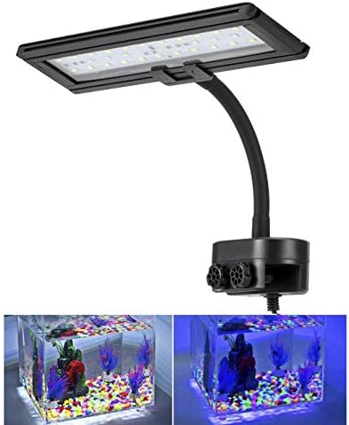hygger 9.7 Inches Blue White LED Aquarium Light Clip on Small Led Light for Planted Saltwater Freshwater Fish Tank with Gooseneck Clamp 13W