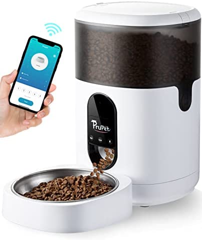 Prupet WiFi Automatic Cat Feeders, 4L Timed Cat Feeder, Cat Food Dispenser with Stainless Steel Bowl, APP Control Pet Feeder, Programmable Portion Control Meals, Granary for Small/Medium Pets